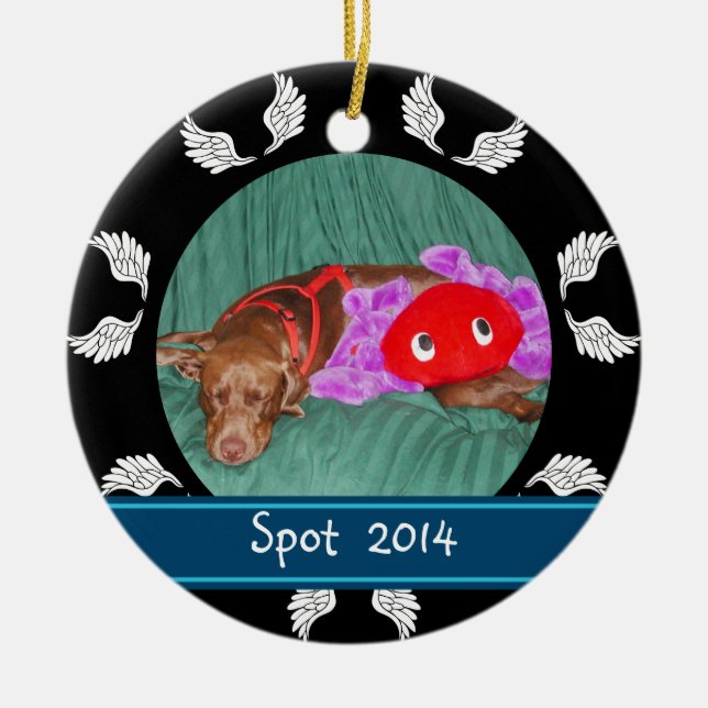Personalised Angel Wing Border Dog Photo Ornament (Front)