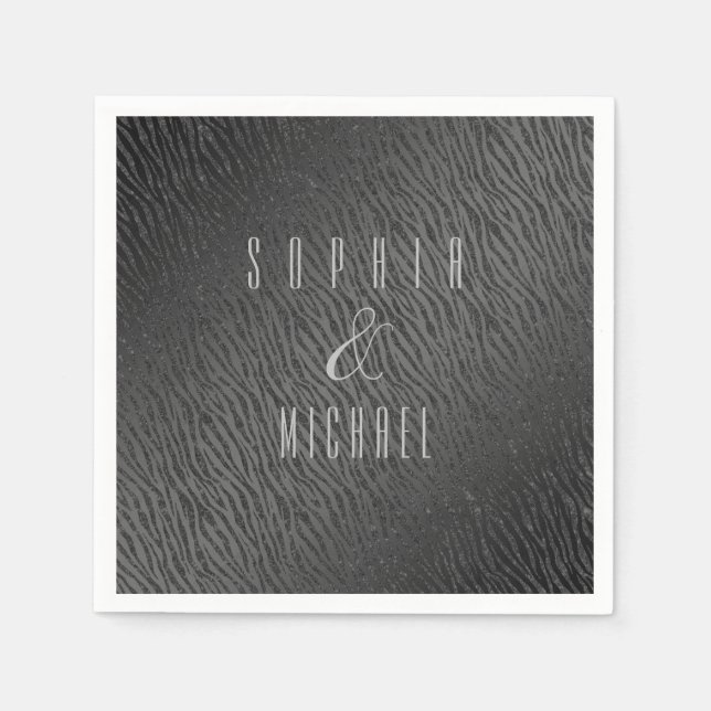 Personalised Animal Print Black Glitter Glam Napkin (Front)