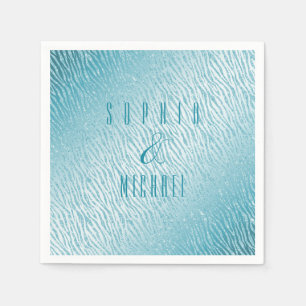 Personalised Animal Print Blue Glitter Glam Napkin