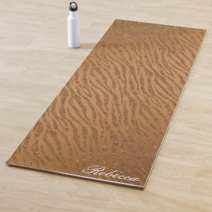 Personalised Animal Print Brown Glitter Glam Yoga Mat