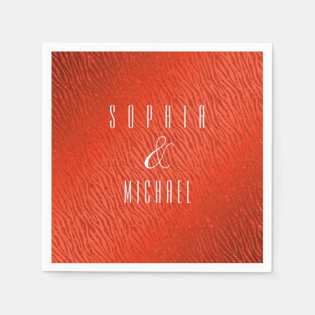 Personalised Animal Print Red Glitter Glam Napkin (Front)