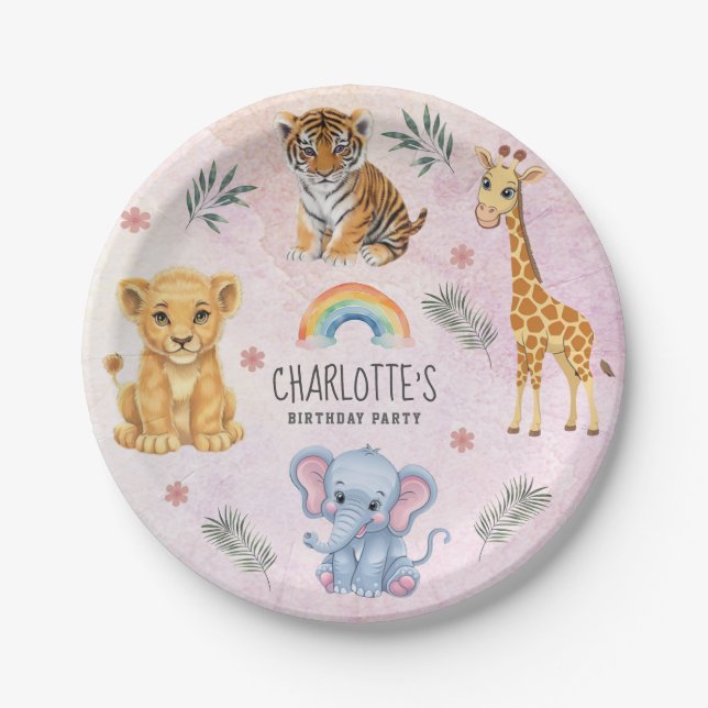 Personalised animals Elephant Lion Tiger Girafe Paper Plate (Front)