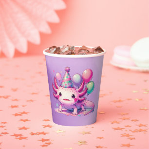 Personalised Anime Axolotl Girl's Birthday Paper Cups