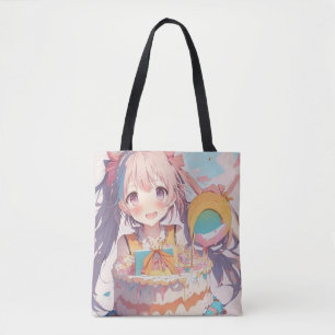 Personalised Anime Birthday Girl Pastel Colours Tote Bag