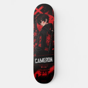Personalised Anime Black Red Samurai  Skateboard