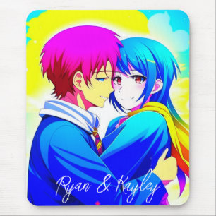 Personalised Anime Couple Hugging Pink and Blue Mouse Pad