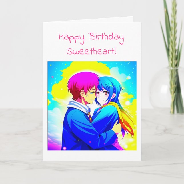 Personalised Anime Couple Romantic Birthday Card (Front)