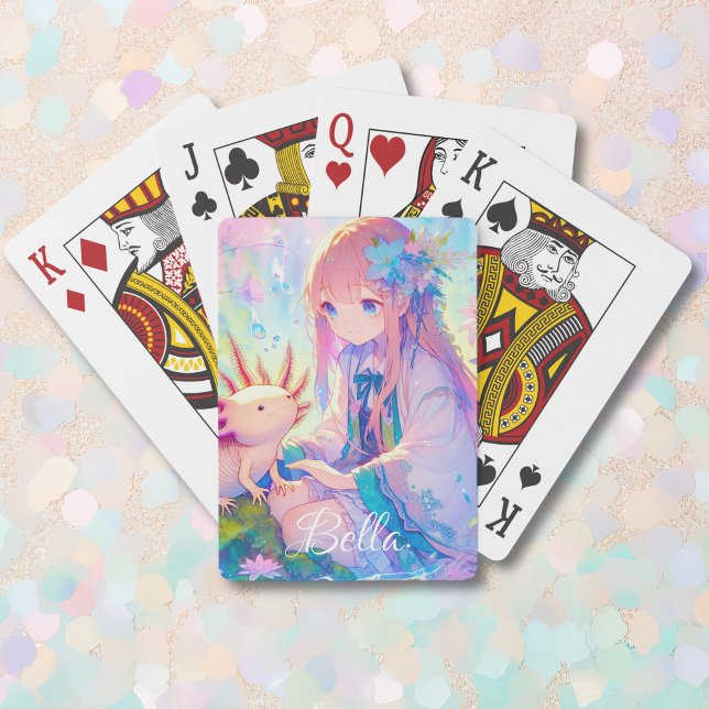 Personalised Anime Girl and Axolotl Playing Cards (Creator Uploaded)