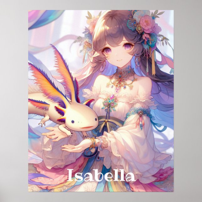 Personalised Anime Girl and Axolotl Poster (Front)