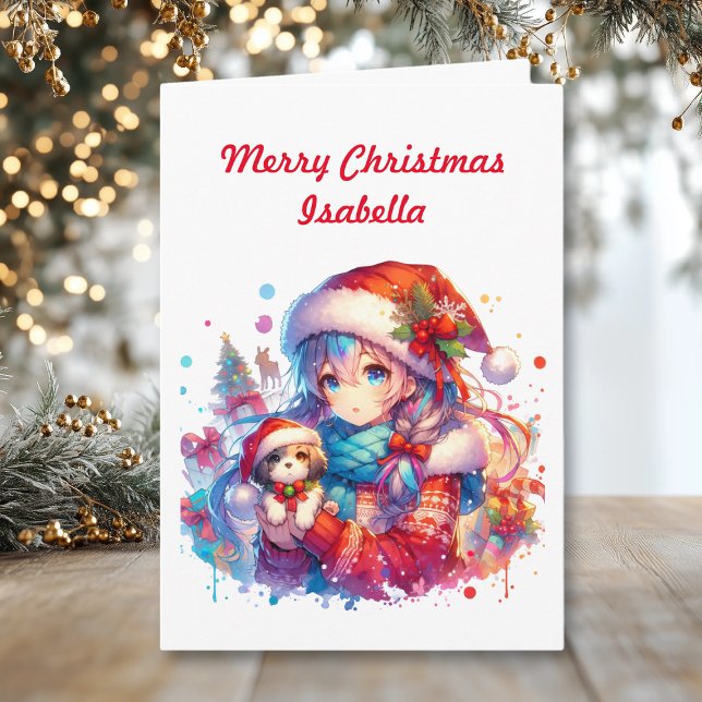 Personalised Anime Girl | Colouring Page Christmas Card (Creator Uploaded)