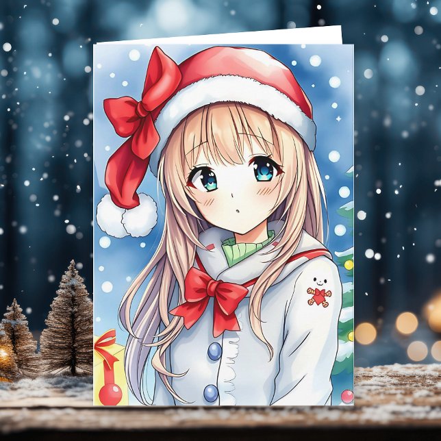 Personalised Anime Girl Colouring Page Christmas Card (Creator Uploaded)