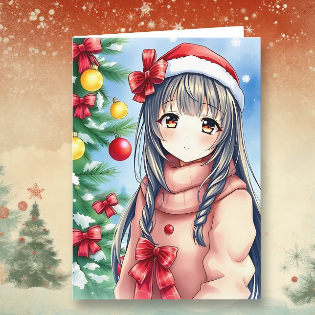 Personalised Anime Girl Colouring Page Christmas Card (Creator Uploaded)
