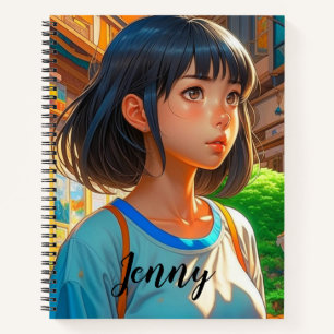 Personalised Anime Girl in the City Colourful Arts Notebook