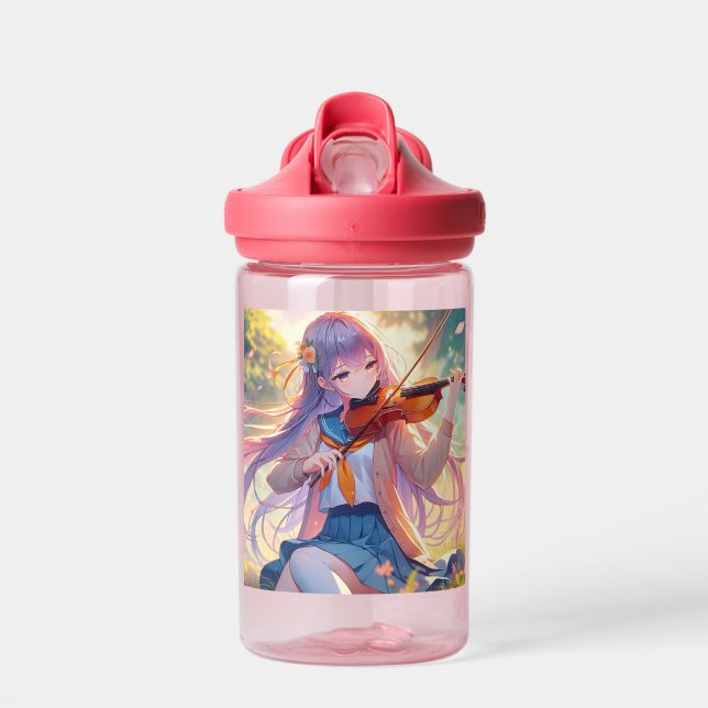 Personalised Anime Girl Playing the Violin Water Bottle (Front)