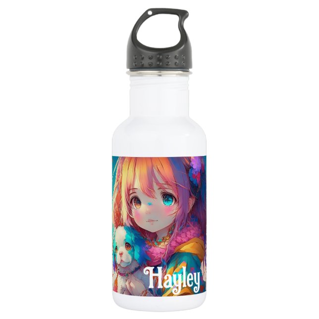 Personalised Anime Girl with Puppy 532 Ml Water Bottle (Front)