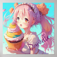 Personalised Anime Girl with Whimsical Cupcake