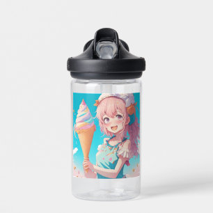 Personalised  Anime Girl with Whimsical Ice Cream  Water Bottle