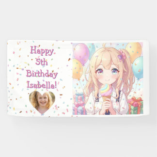 Personalised Anime Girl's Ice Cream Birthday Party Banner