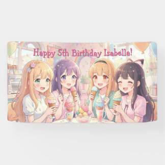 Personalised Anime Girl's Ice Cream Birthday Party Banner
