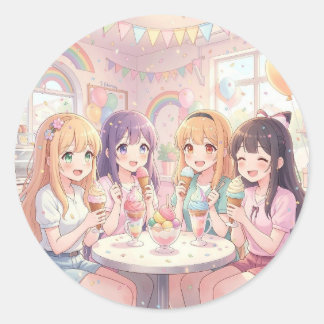 Personalised Anime Girl's Ice Cream Birthday Party Classic Round Sticker
