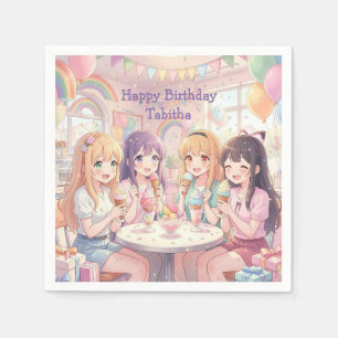 Personalised Anime Girl's Ice Cream Birthday Party Napkin