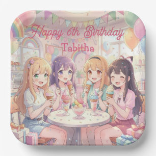 Personalised Anime Girl's Ice Cream Birthday Party Paper Plate