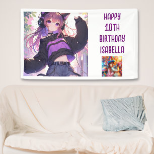 Personalised Anime Themed Girl's Birthday Banner