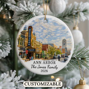 Personalised Ann Arbor Ornament, Custom Michigan Ceramic Tree Decoration