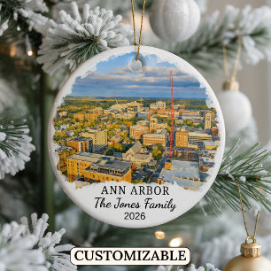 Personalised Ann Arbor Ornament, Custom Michigan Ceramic Tree Decoration
