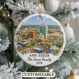 Personalised Ann Arbor Ornament, Custom Michigan Ceramic Tree Decoration