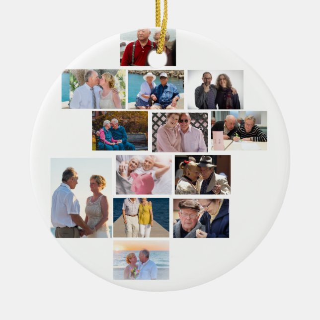 Personalised Anniversary 13 Photo Collage   Ceramic Tree Decoration (Front)