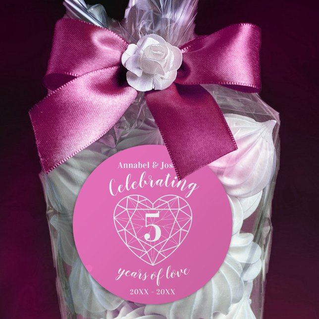 Personalised anniversary 5 years pink tourmaline classic round sticker (Creator Uploaded)