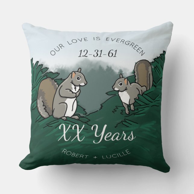 Personalised Anniversary Evergreen Love Squirrels Cushion (Front)
