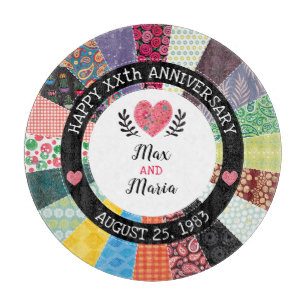 Personalised Anniversary, Patchwork Quilt Pattern Cutting Board