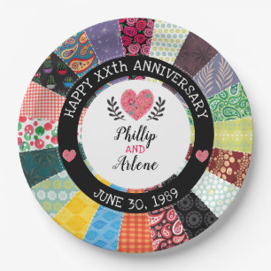 Personalised Anniversary, Patchwork Quilt Pattern Paper Plate