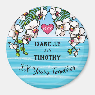 Personalised Anniversary Tropical Beach Orchids Magnet
