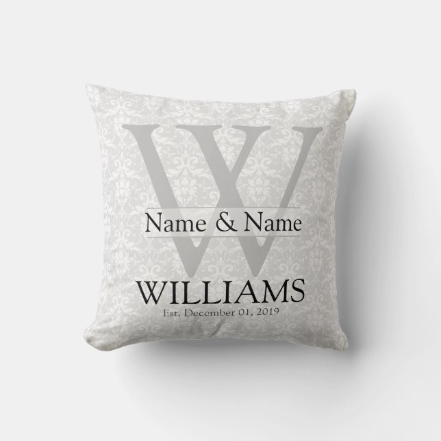 Personalised Anniversary, Wedding, Occasion Damask Cushion (Front)