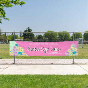 Personalised Annual Easter Egg Hunt pink green Banner