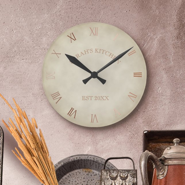 Personalised Antique Look Kitchen Country House Round Clock (A lovely addition to your farmhouse kitchen. Just add your name and year established)