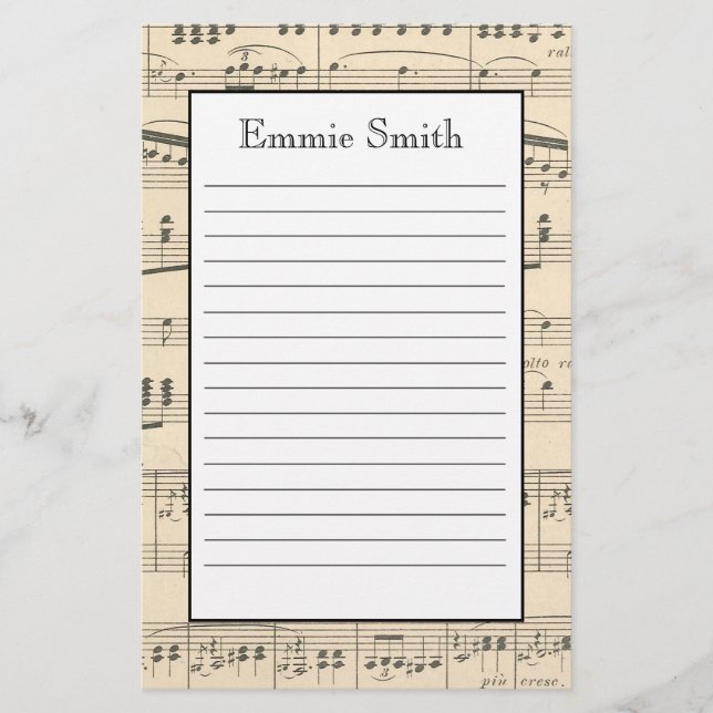 Personalised Antique Sheet Music Stationery (Front)