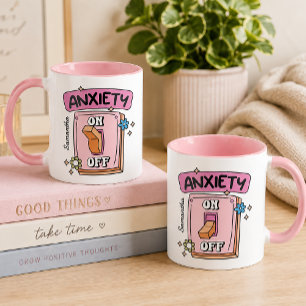 Personalised Anxiety On Off Switch Pink Coffee Mug