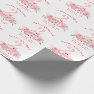Personalised ANY AGE Pink Floral Girl's Birthday Wrapping Paper