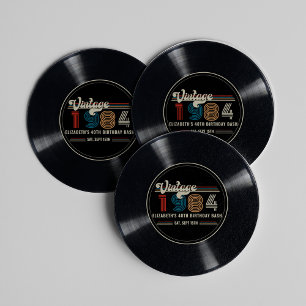 Personalised Any Age Vintage Custom Photo Birthday Round Paper Coaster