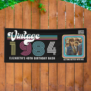 Personalised Any Age Vintage Photo Birthday Cool Banner