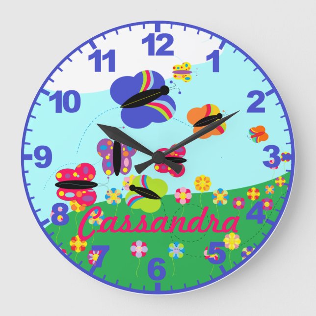 Personalised ANY NAME Butterfly Clock with Numbers (Front)