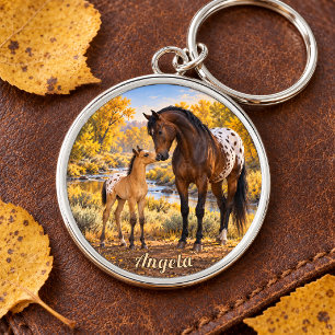 Personalised Appaloosa Mare and Foal Key Ring
