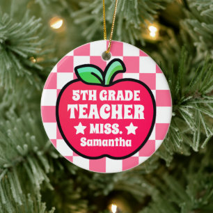 Personalised Apple Fifth Grade Teacher Photo Ceramic Tree Decoration