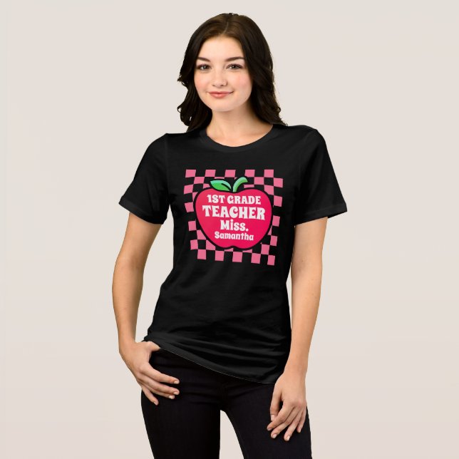 Personalised Apple First Grade Teacher Name Tri-Blend Shirt (Front Full)