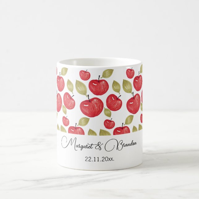 Personalised Apple Pattern Watercolor Hand-painted Coffee Mug (Center)