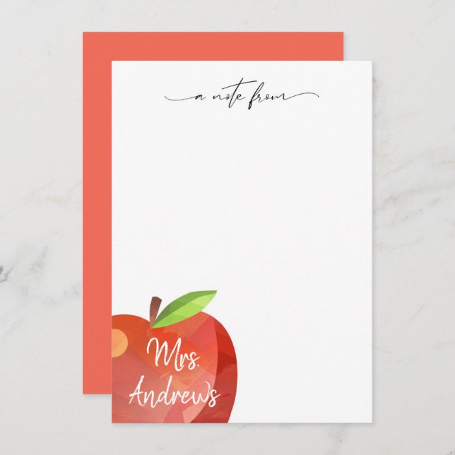 Personalised Apple Stationery | Teacher Note Cards (Front/Back)